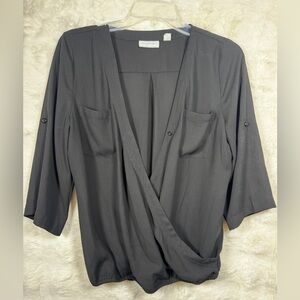 New York & Company Black Surplice Blouse